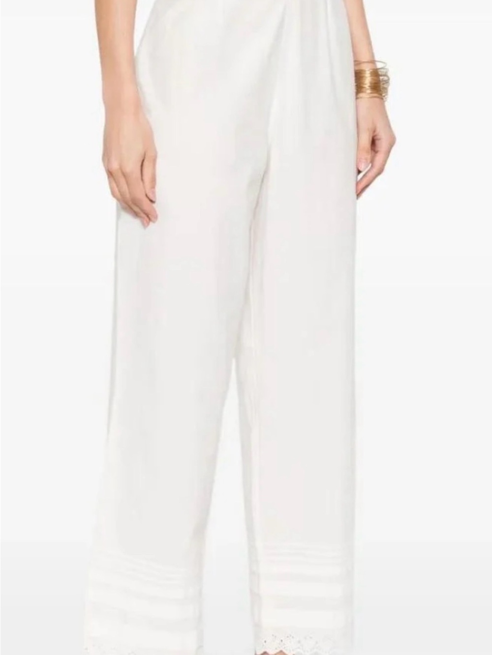 Doen Cream Wide-Leg Pants with Scallop Lace Hem